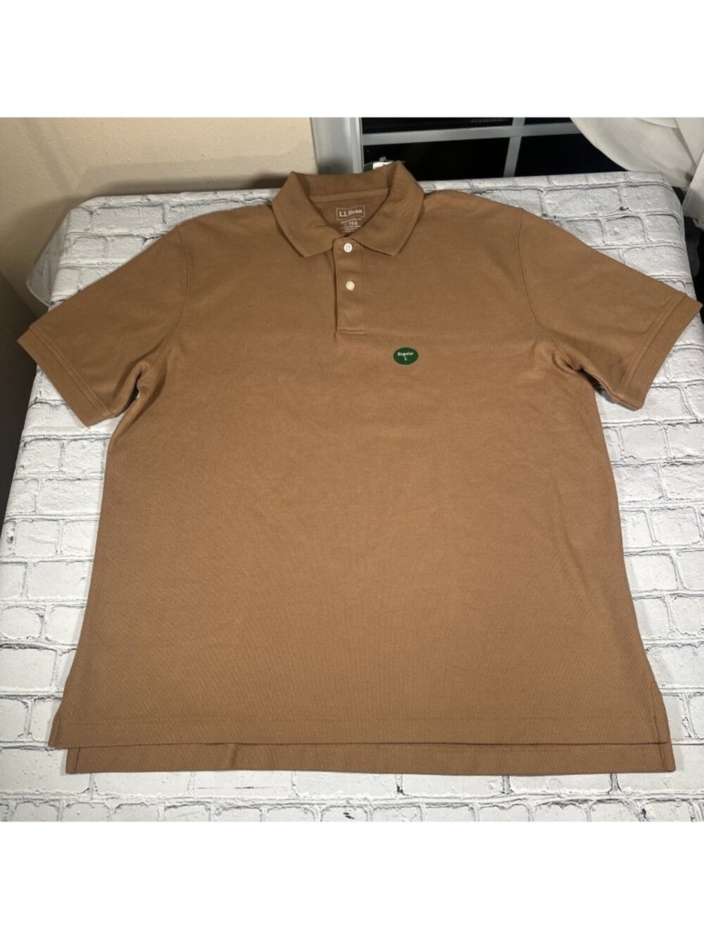 L.L. Bean Polo Shirt Mens L Regular Tan Toasted Coconut Cotton Traditional Fit